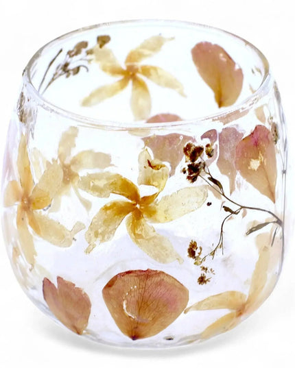Natural Floral Glass Candle Holder - Rosa - 8x8cm - Bee my Gift