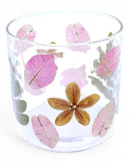 Natural Floral Glass Candle Holder with Pressed Leaves - Bee my Gift
