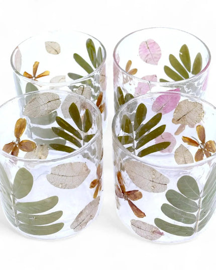 Natural Floral Glass Candle Holder with Pressed Leaves - Bee my Gift