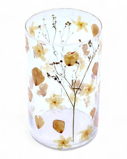 Natural Floral Glass Candle Holder with Real Flowers - Bee my Gift