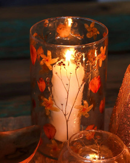 Natural Floral Glass Candle Holder with Real Flowers - Bee my Gift