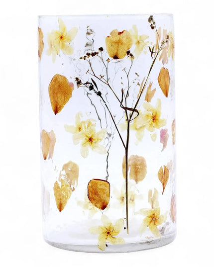 Natural Floral Glass Candle Holder with Real Flowers - Bee my Gift