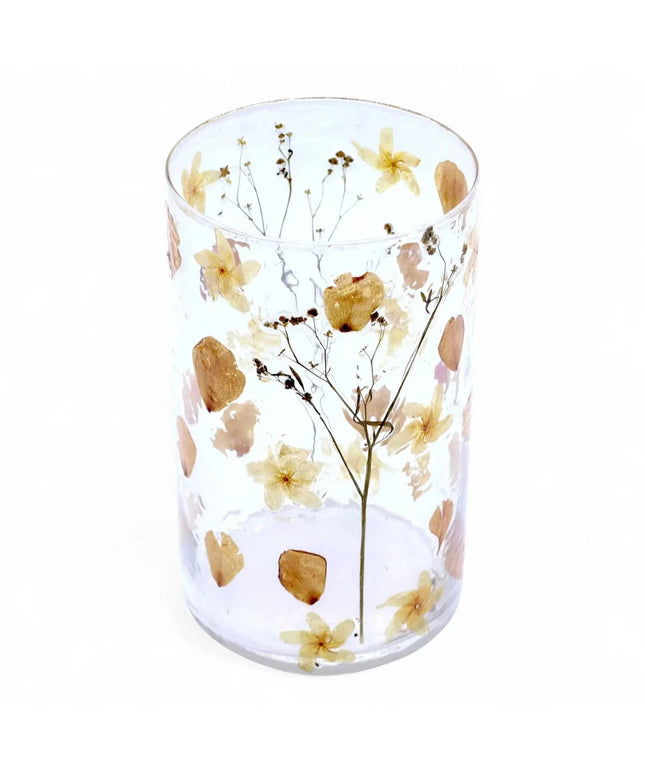 Natural Floral Glass Candle Holder with Real Flowers - Bee my Gift