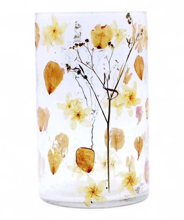 Natural Floral Glass Candle Holder with Real Flowers - Bee my Gift