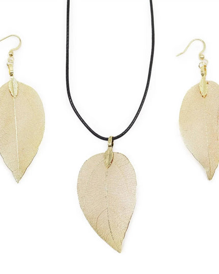 Necklace & Earring Set - Bravery Leaf - Gold - Bee my Gift
