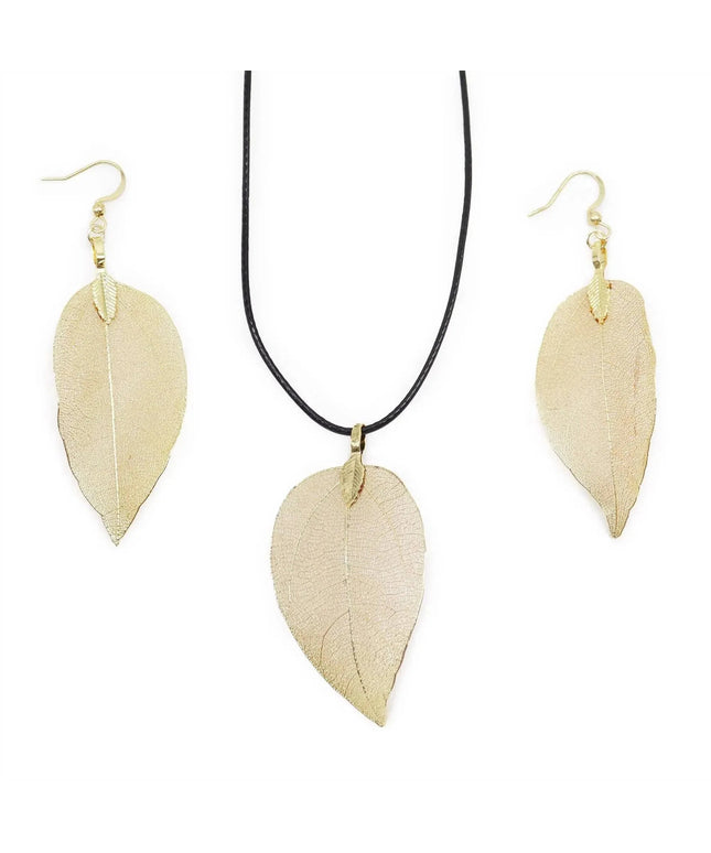 Necklace & Earring Set - Bravery Leaf - Gold - Bee my Gift
