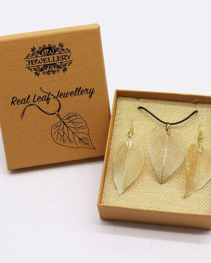 Necklace & Earring Set - Bravery Leaf - Gold - Bee my Gift