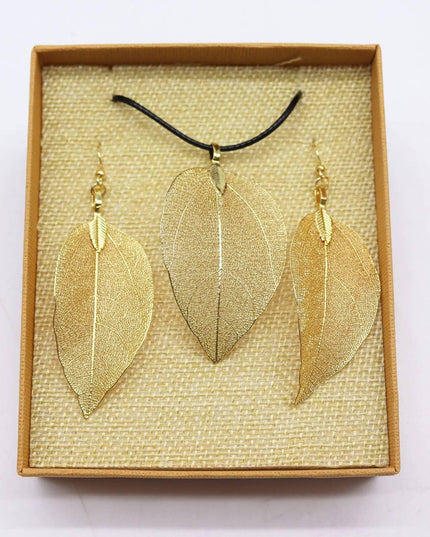 Necklace & Earring Set - Bravery Leaf - Gold - Bee my Gift