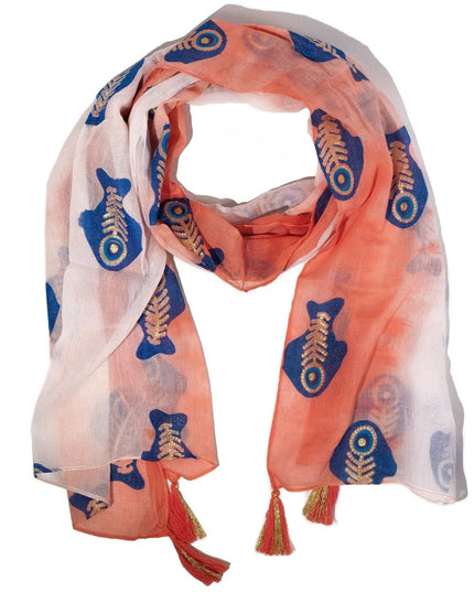 Nomad Sari Aqua Fish Scarf – Coral (180x50cm) - Bee my Gift