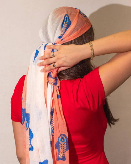 Nomad Sari Aqua Fish Scarf – Coral (180x50cm) - Bee my Gift