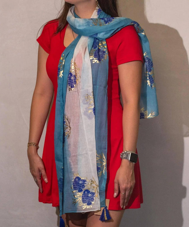 Nomad Sari Aqua Fish Scarf – Sea Blue (180x50cm) - Bee my Gift
