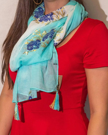 Nomad Sari Aqua Fish Scarf – Turquoise (180x50cm) - Bee my Gift
