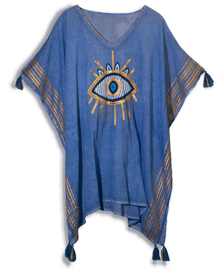 Nomad Sari Kaftan – Rich Blue & Gold Evil Eye Print - Bee my Gift