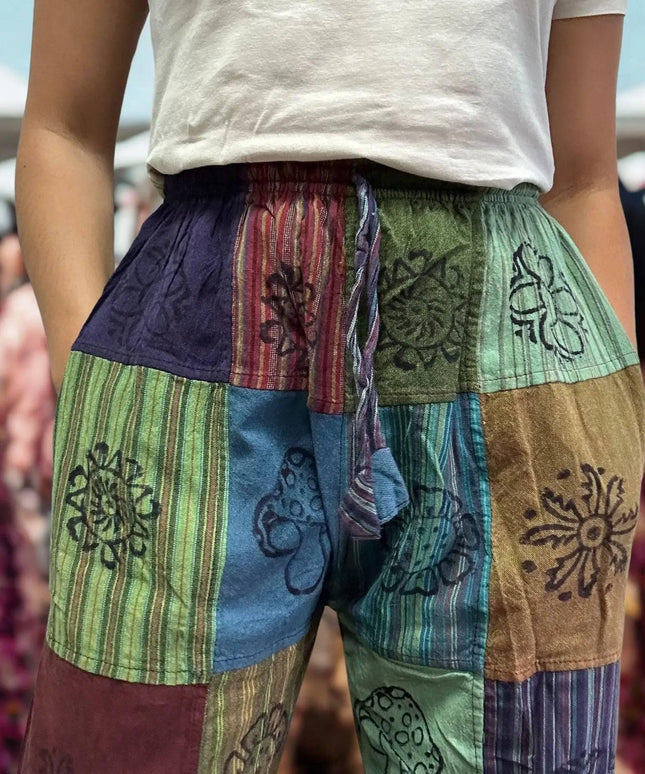 Nomad Sari - Mushroom Pants - Block Print Designs - Green Tones (105x127cm) S/M - Bee my Gift