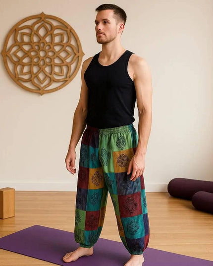 Nomad Sari - Mushroom Pants - Block Print Designs - Green Tones (110x120cm) L/XL - Bee my Gift