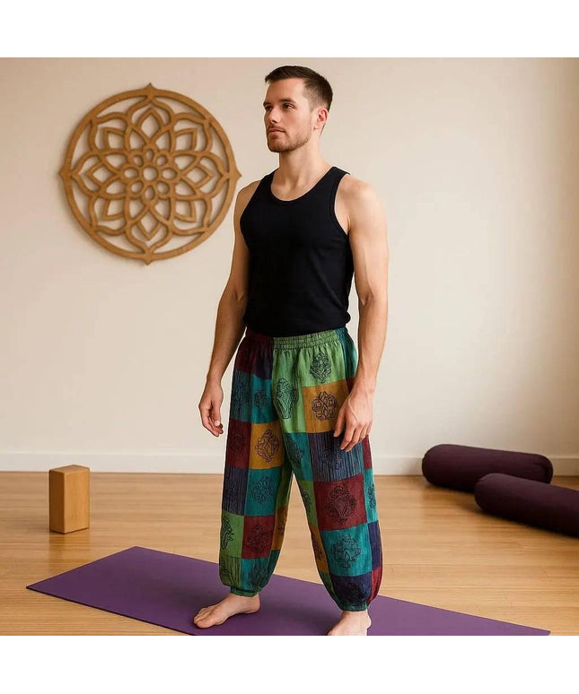 Nomad Sari - Mushroom Pants - Block Print Designs - Green Tones (110x120cm) L/XL - Bee my Gift