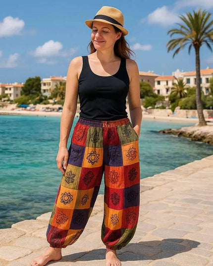 Nomad Sari - Mushroom Pants - Block Print Designs - Orange Tones (105x127cm) S/M - Bee my Gift