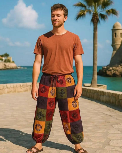 Nomad Sari - Mushroom Pants - Block Print Designs - Orange Tones (110x120cm) L/XL - Bee my Gift