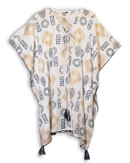 Nomad Sari On the Med Collection - Kaftan - Gold & Blue Greek Motiff - Handpainted - Bee my Gift