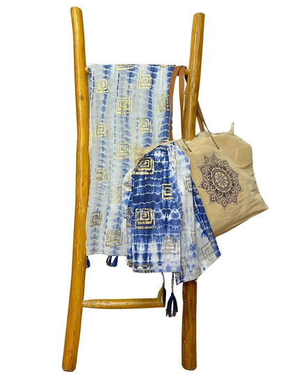 Nomad Sari On the Med Collection - Pario - Blue Tie Dye & Blockprint - Bee my Gift