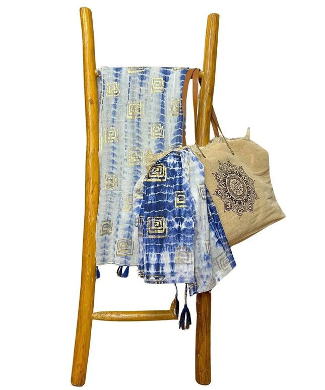 Nomad Sari On the Med Collection - Pario - Blue Tie Dye & Blockprint - Bee my Gift