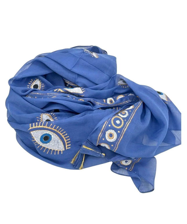 Nomad Sari On the Med Collection - Pario - Rich Blue & Gold Hand Painted Evil Eye Design - Bee my Gift