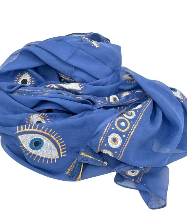 Nomad Sari On the Med Collection - Pario - Rich Blue & Gold Hand Painted Evil Eye Design - Bee my Gift