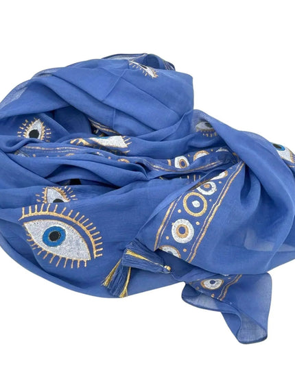 Nomad Sari On the Med Collection - Pario - Rich Blue & Gold Hand Painted Evil Eye Design - Bee my Gift