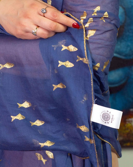 Nomad Sari On the Med Collection - Pario - Sea Blue & Gold Fish Design - Bee my Gift