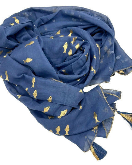 Nomad Sari On the Med Collection - Pario - Sea Blue & Gold Fish Design - Bee my Gift
