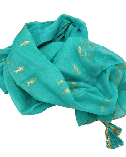 Nomad Sari On the Med Collection - Pario - Turquoise & Gold Fish Design - Bee my Gift