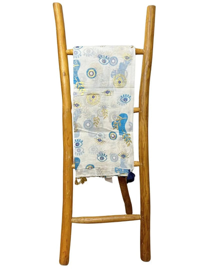Nomad Sari On the Med Collection - Pario - White , Blue & Gold Evil Eye Design - Bee my Gift