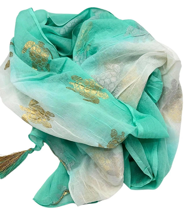 Nomad Sari On the Med Collection - Pario - White & Turquoise Gold Turtle Design - Bee my Gift