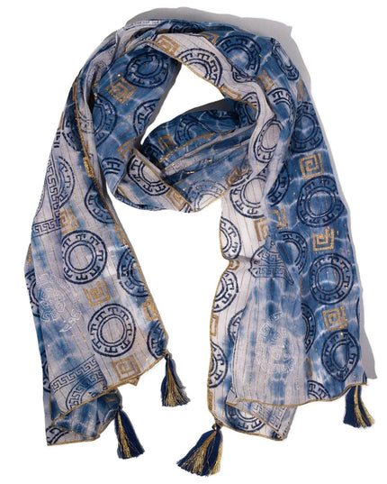 Nomad Sari Summer Marbella Print Scarf - Blue with Gold (180x50cm) - Bee my Gift