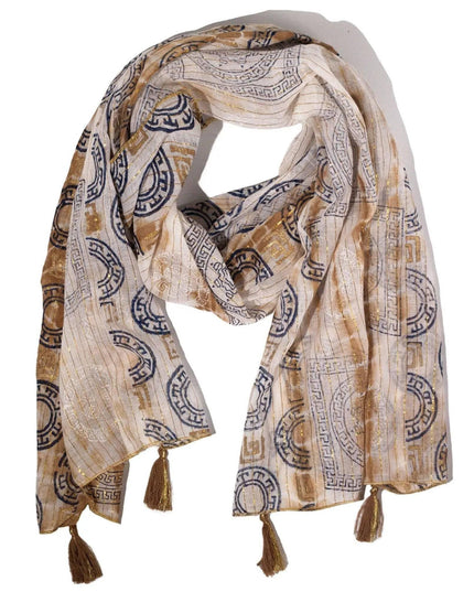 Nomad Sari Summer Marbella Print Scarf - Coffee with Gold (180x50cm) - Bee my Gift