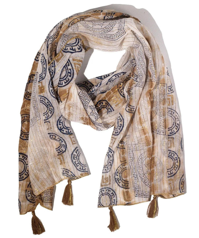 Nomad Sari Summer Marbella Print Scarf - Coffee with Gold (180x50cm) - Bee my Gift