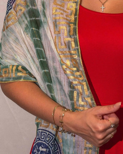 Nomad Sari Summer Marbella Print Scarf - Green with Gold (180x50cm) - Bee my Gift