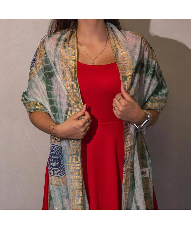 Nomad Sari Summer Marbella Print Scarf - Green with Gold (180x50cm) - Bee my Gift