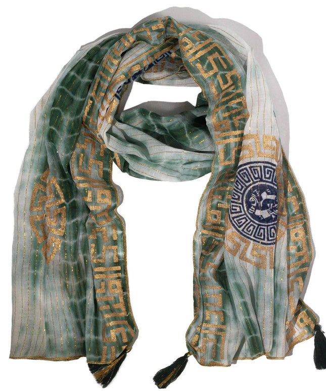 Nomad Sari Summer Marbella Print Scarf - Green with Gold (180x50cm) - Bee my Gift
