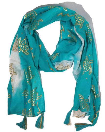 Nomad Sari Summer Scarf – Turtle Print – Turquoise (180 × 50 cm) - Bee my Gift