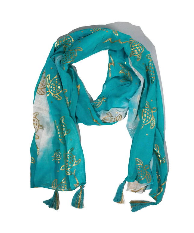 Nomad Sari Summer Scarf – Turtle Print – Turquoise (180 × 50 cm) - Bee my Gift