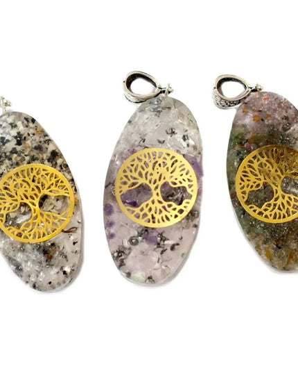 Orgonite Power Pendant - 7 Stone Chakra Oval with Tree - Bee my Gift