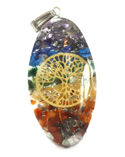 Orgonite Power Pendant - 7 Stone Chakra Oval with Tree - Bee my Gift