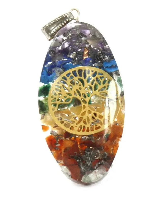 Orgonite Power Pendant - 7 Stone Chakra Oval with Tree - Bee my Gift