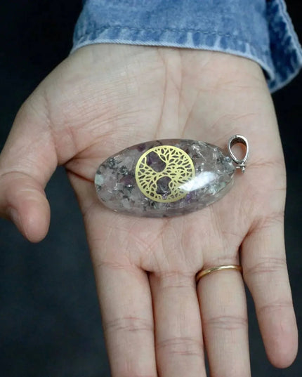 Orgonite Power Pendant - 7 Stone Chakra Oval with Tree - Bee my Gift