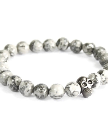 Pewter Skull / Grey Agate - Gemstone Bracelet - Bee my Gift