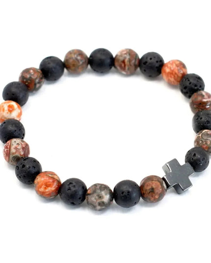 Set of 2 Gemstones Friendship Bracelets - Eternity - Leopard Skin Jasper & Lava Stone - Bee my Gift
