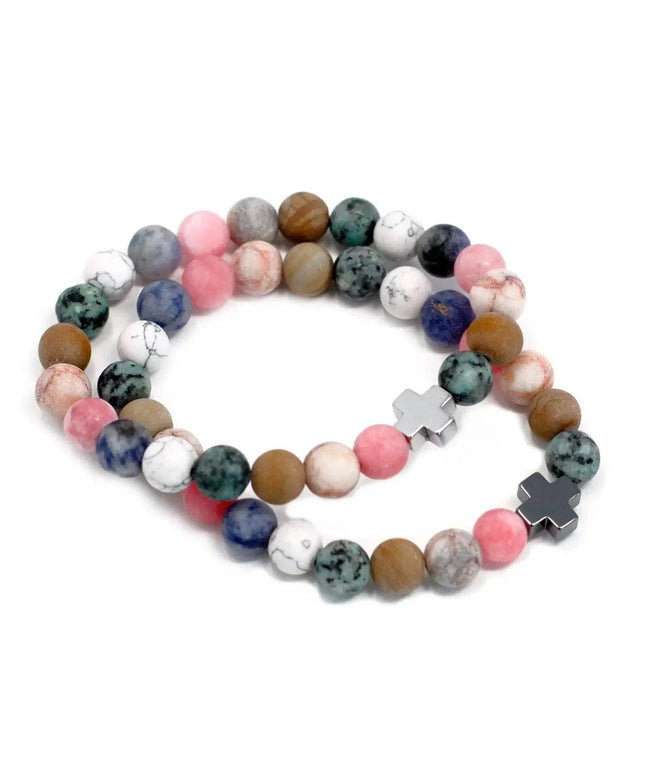 Set of 2 Gemstones Friendship Bracelets - Harmony - Rainbow Gemstones - Bee my Gift