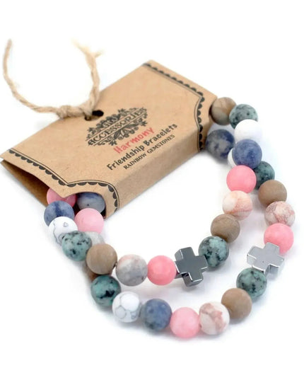 Set of 2 Gemstones Friendship Bracelets - Harmony - Rainbow Gemstones - Bee my Gift