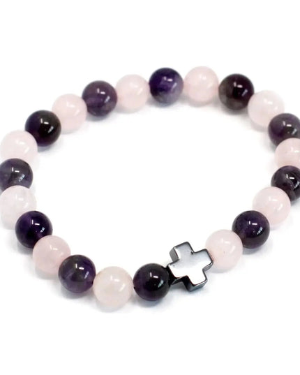 Set of 2 Gemstones Friendship Bracelets - Love - Amethyst & Rose Quartz - Bee my Gift